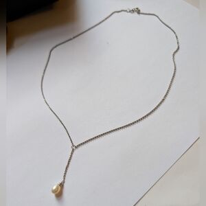 Natalyia V Collister Dainty 925 Silver Freshwater Pearl Lariat Y-Necklace